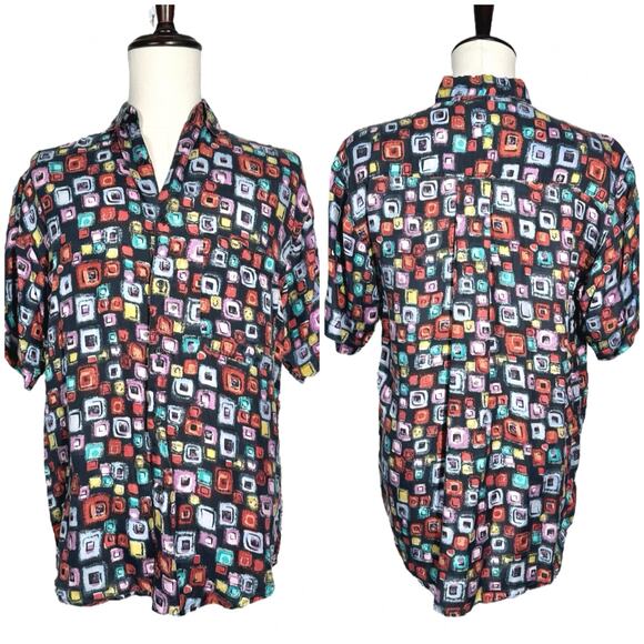 Silk House | Men | Vintage 100% Silk Abstract Print SS Button Up Shirt | Small - Picture 1 of 8